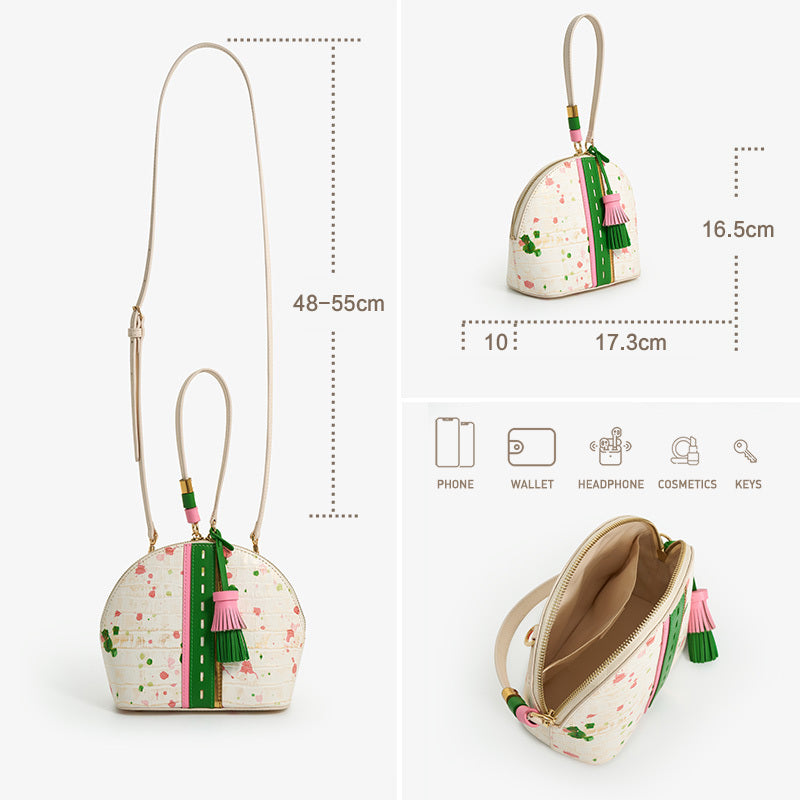 Sac à bandoulière personnalisé en cuir véritable à pompons pour femme en forme de coquille