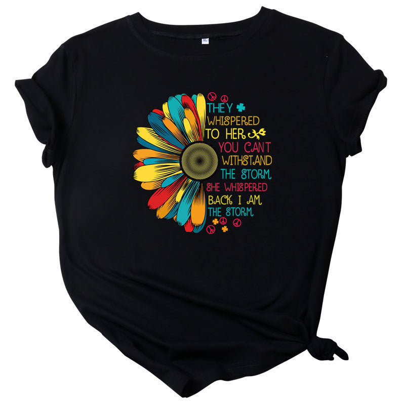 Sunflower Print Short Sleeve T-Shirt for Europe and America