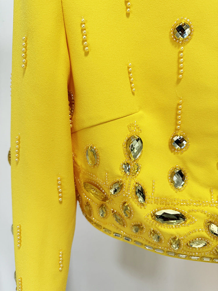 Heavy Industry Beads Diamond Inlaid Short Top Long Skirt Suit