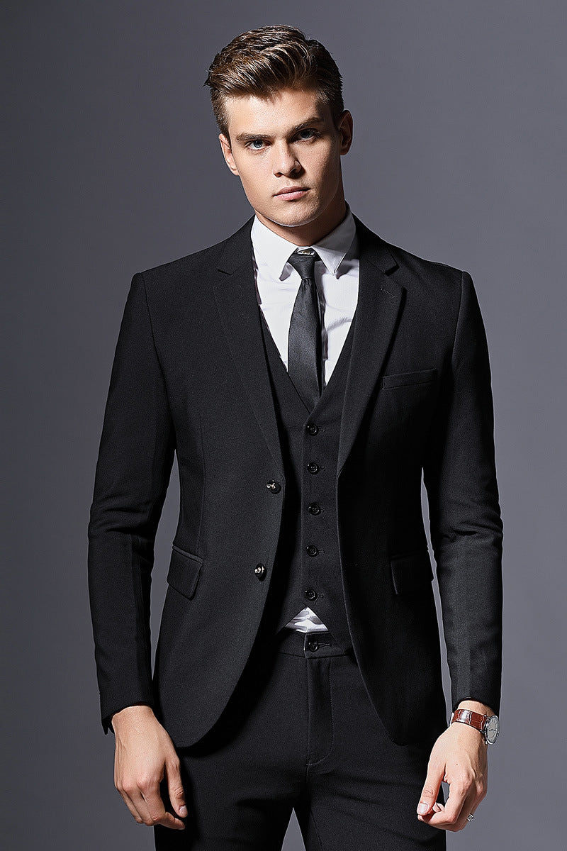 Men's Slim Fit Two-Button Suit with Flat Collar, Four-Season Acetate Fiber Blend