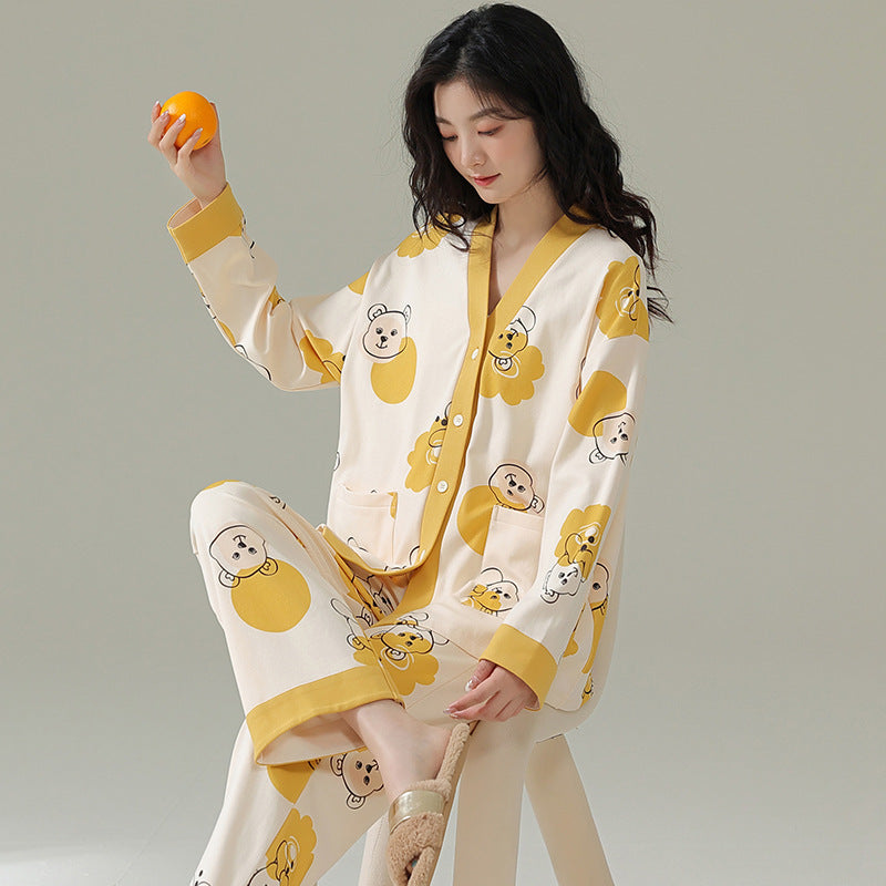 Ensemble pyjama à manches longues en coton pour femme