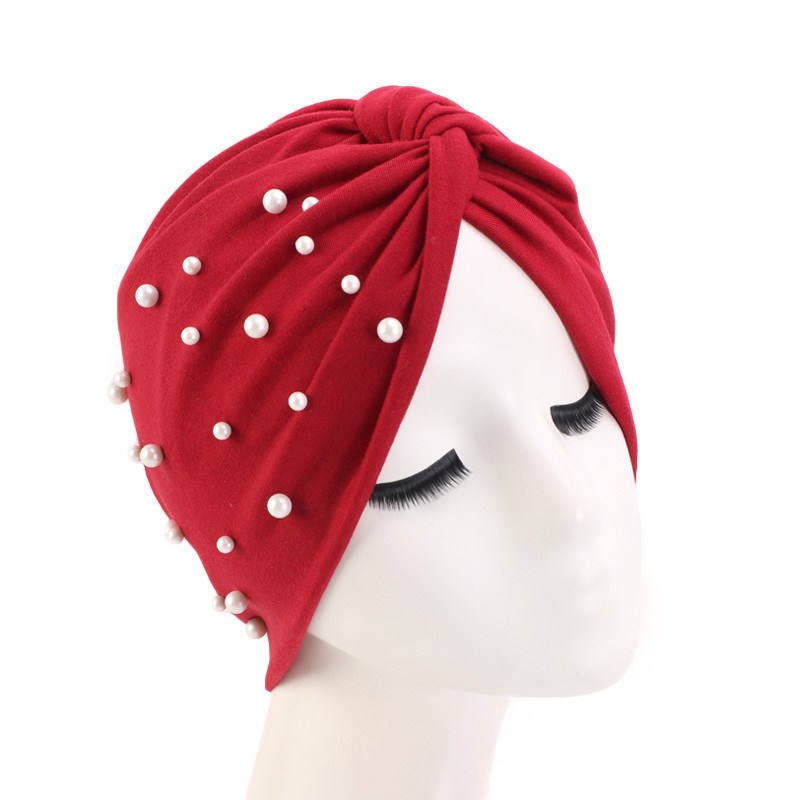 Turban tricoté en coton musulman avec des perles cloutées pour le printemps, l'automne, l'hiver