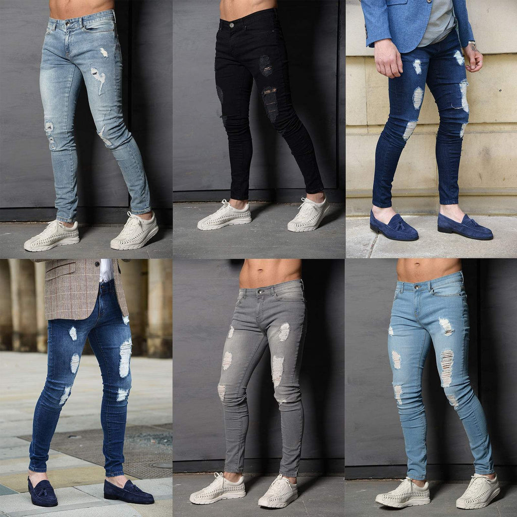 Pantalon Jean Homme Gris Bleu Coupe Droite Grande Taille Printemps