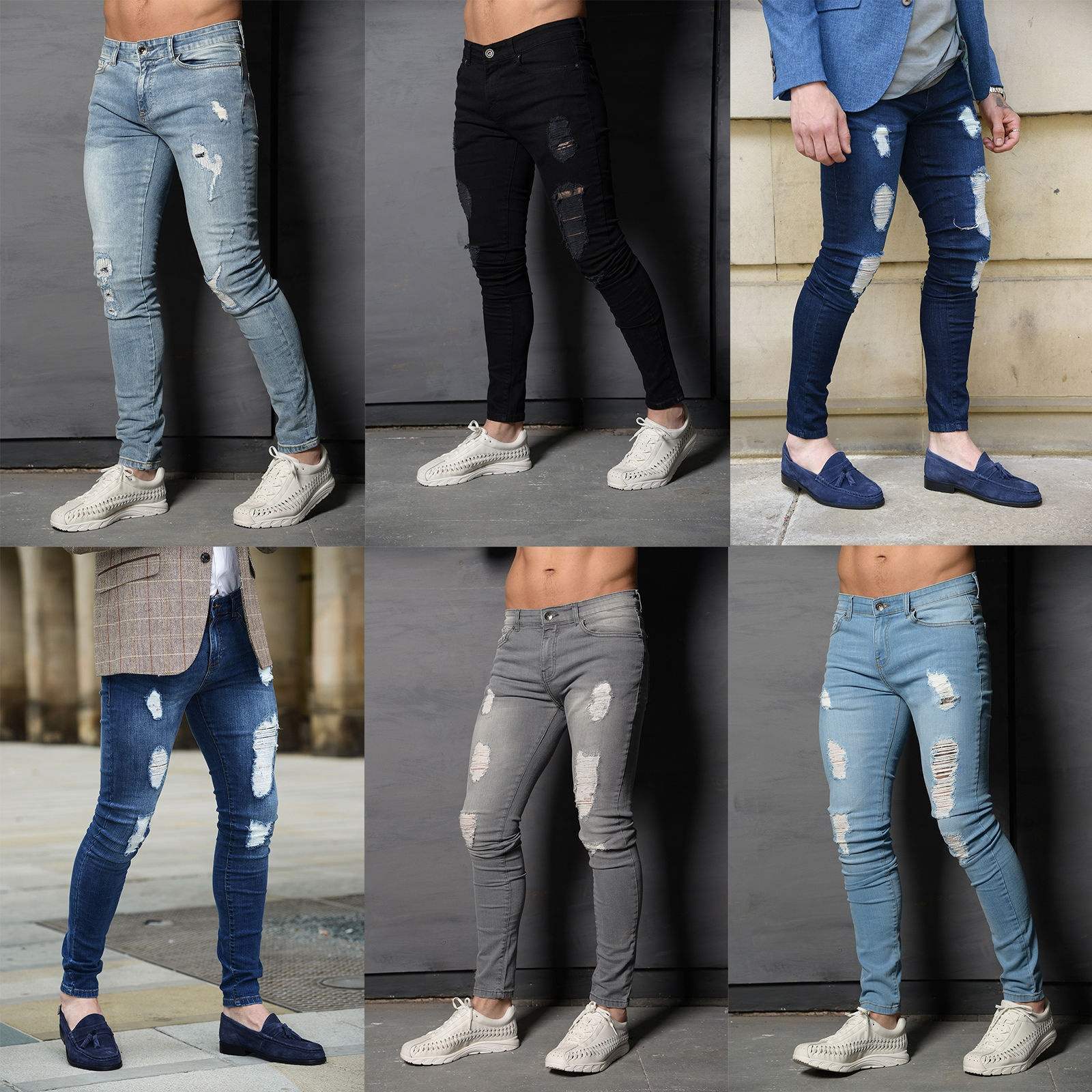 Pantalon Jean Homme Gris Bleu Coupe Droite Grande Taille Printemps