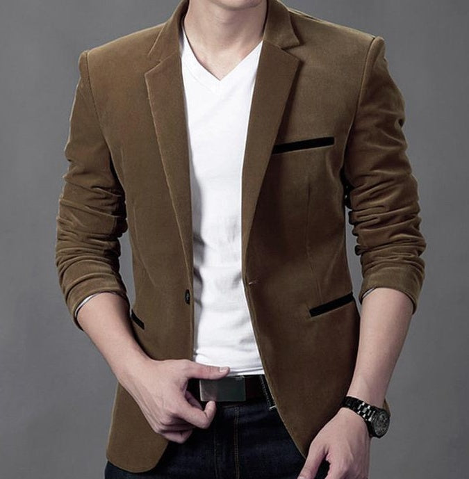 British Style Corduroy Slim Fit Blazer in Khaki, Black, Navy, Burgundy & Brown