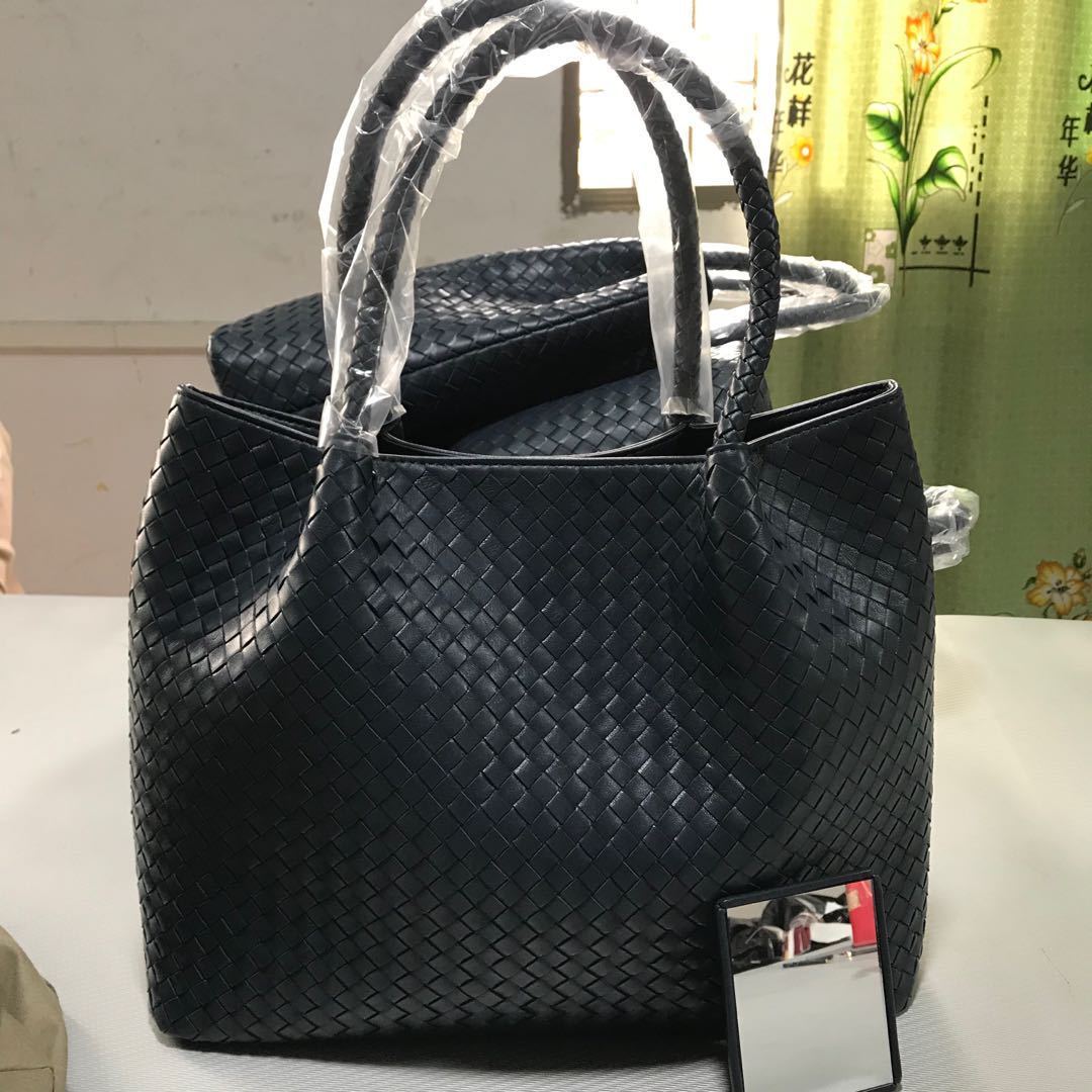 Cowhide Hand-Woven Basket Handbag with Soft Handle for Women