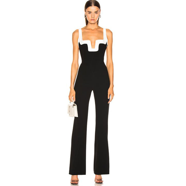 Combinaison Pantalon Large Noire Taille Haute