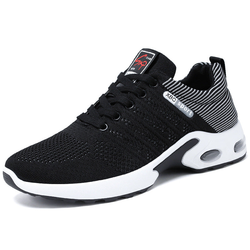 Men's Mesh Lace-Up Sneakers Lightweight Breathable Outdoor Running Shoes with Striped Design