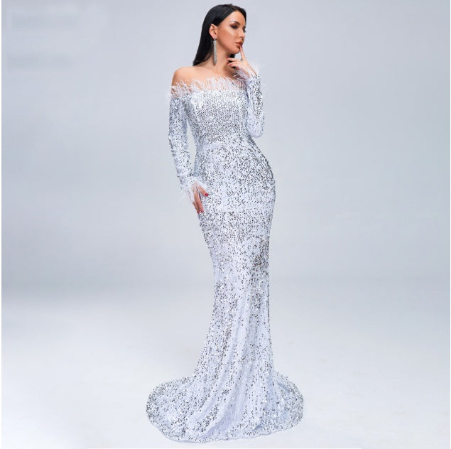 Robe de soirée en polyester blanche, verte et noire – du XS au XL