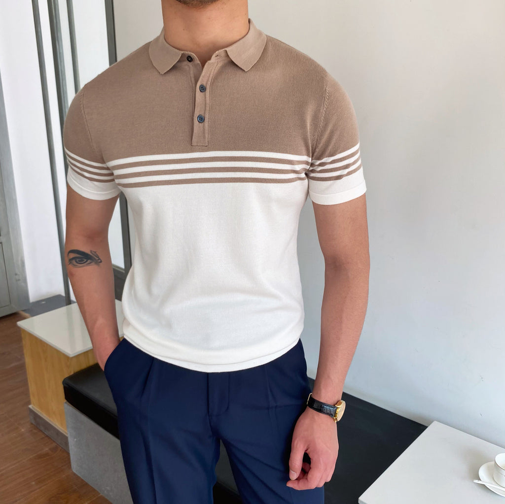 Casual Striped Short-Sleeve Polo Shirt