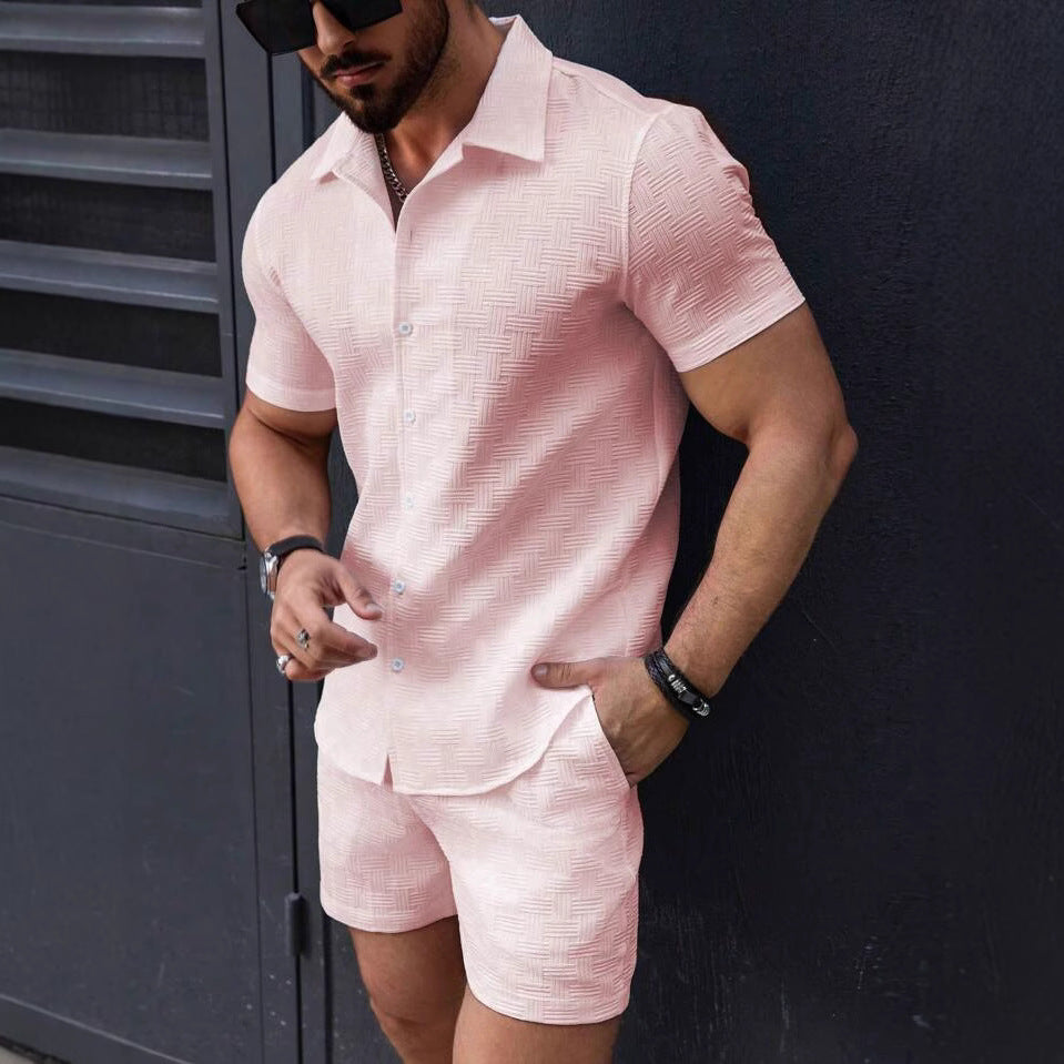Men's Summer Casual Two-Piece Set Short Sleeve Shirt & Shorts Breathable Beachwear