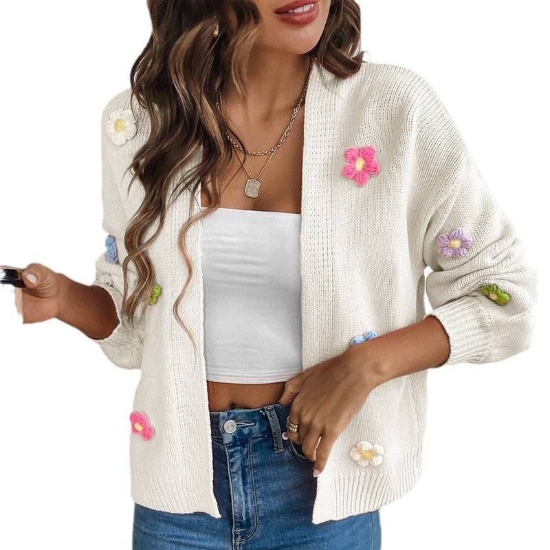 Gilet cardigan en maille à fleurs pour femme