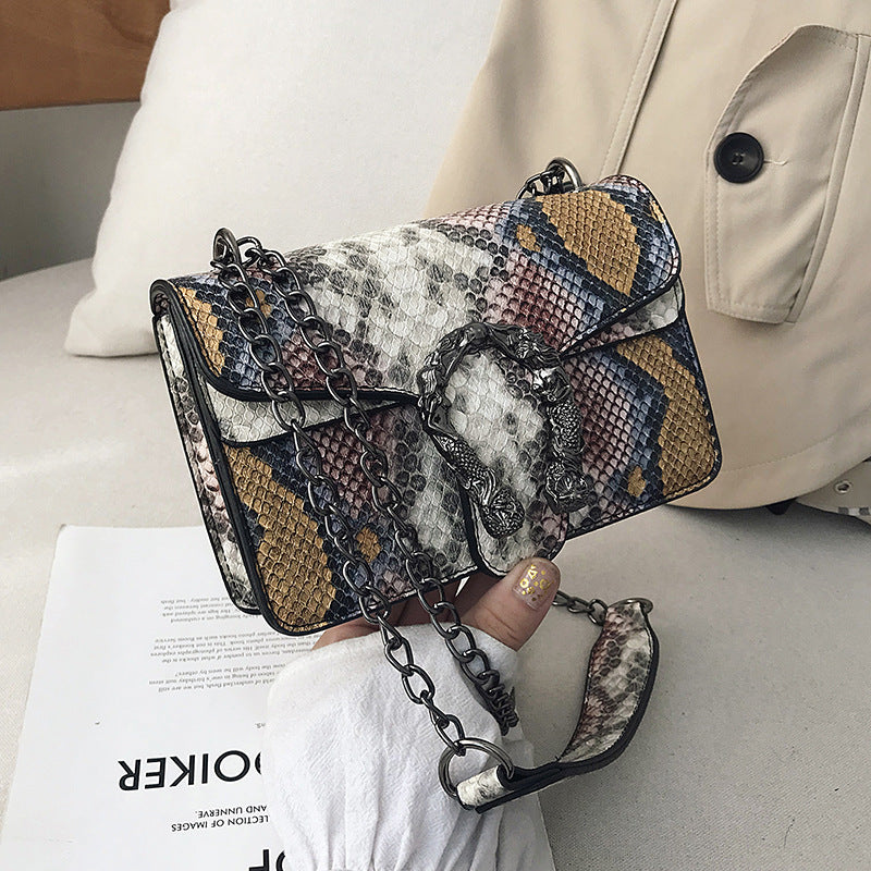 Snake Print Chain Small Square Shoulder Bag