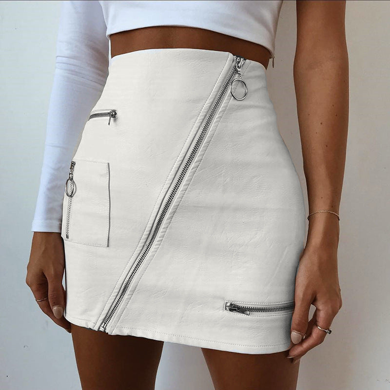 Half-Length A-Line Leather Skirt
