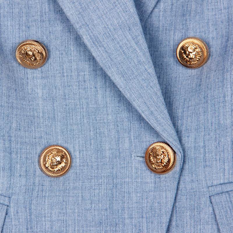 Blazer Femme Rayé en Mélange de Coton à Boutons