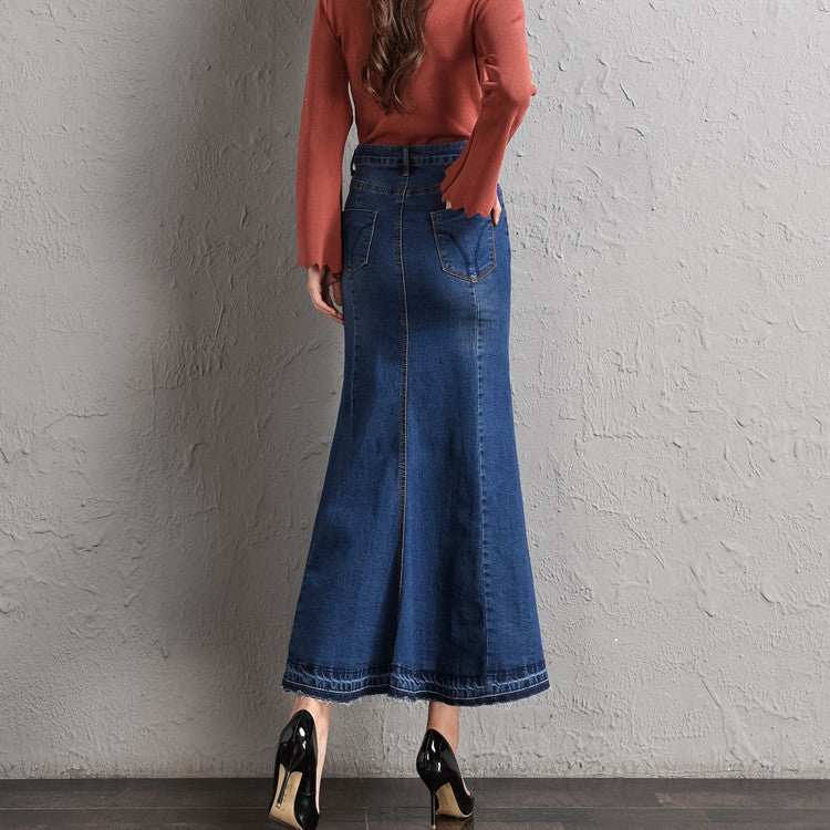 Button-Up Denim Mermaid Skirt