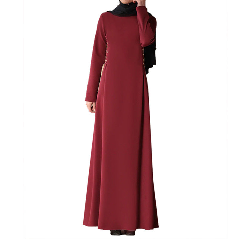Middle Eastern Women's Fashion Dress in Dark Purple, Navy, Wine Red Polyester Fiber