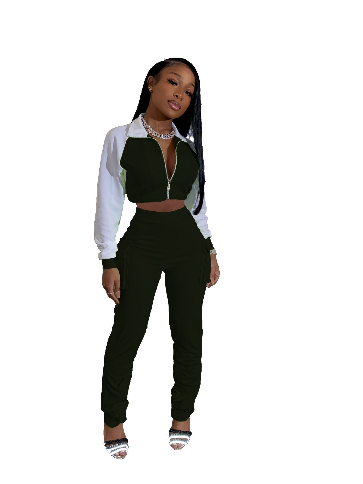 Two-piece color matching casual sports luminous strip pocket