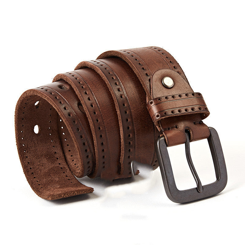 Men's First Layer Cowhide Leather Belt with Alloy Pin Buckle