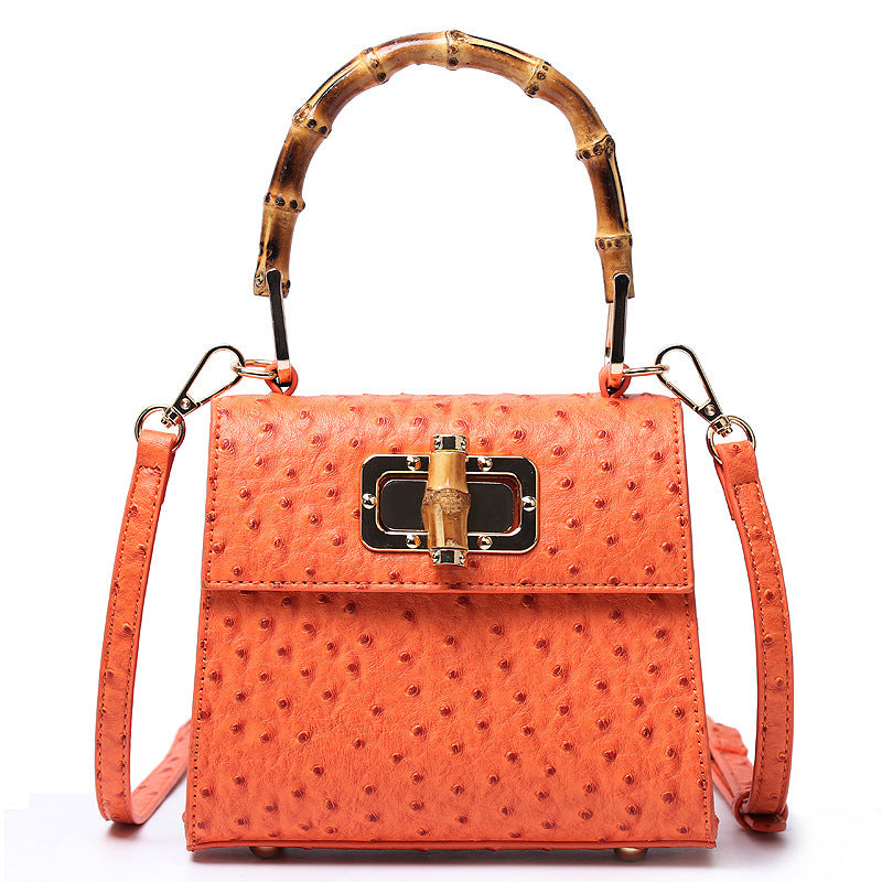 Trapezoid Bamboo PU Handbag with Lock – Portable Crossbody Shoulder Bag 18x8.5x16x11.5cm