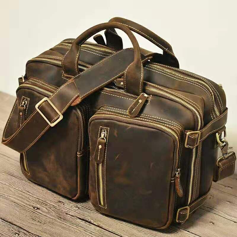 Sac Messenger Noir en Cuir Véritable pour Homme, à Bandoulière Unique
