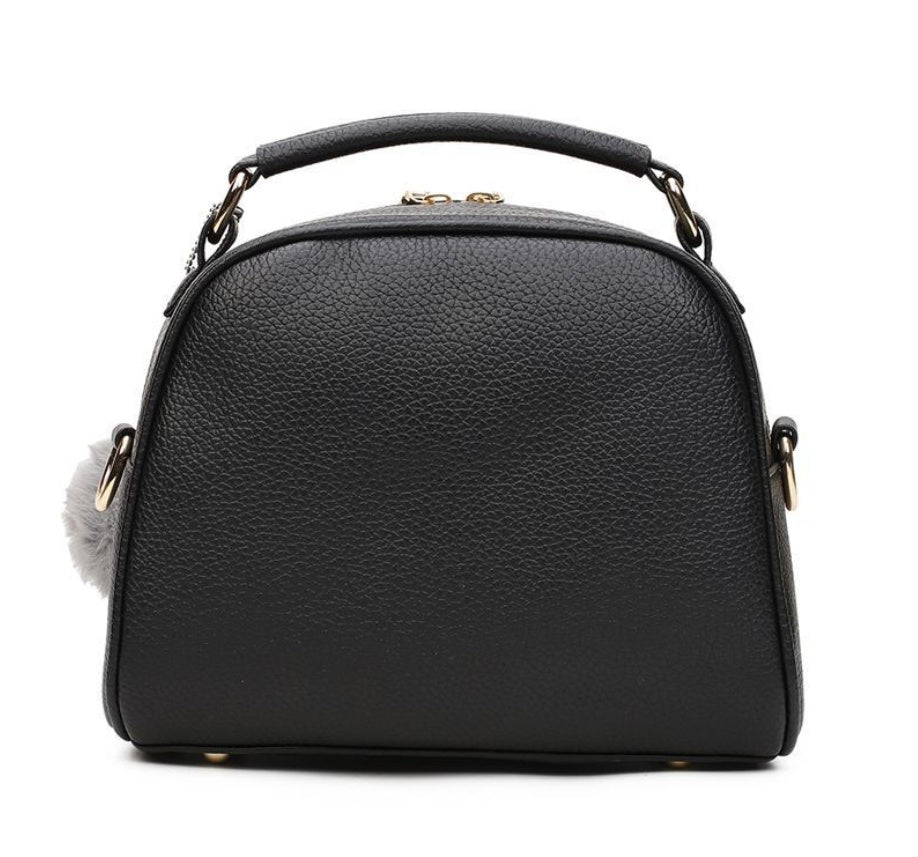 Large PU Leather Shoulder Bag with Hair Ball Pendant and Telescopic Handle, 5 Inch, Multiple Colors