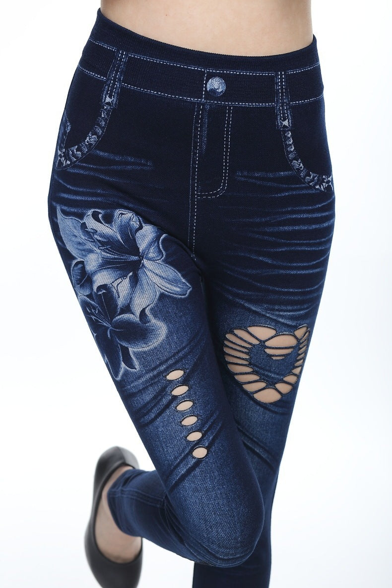Seamless Cotton Faux Denim Cutout Leggings in Multiple Colors and Sizes