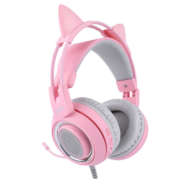 USB 7.1 Virtual Surround Sound Cat Ear Gaming Headset with LED Lights