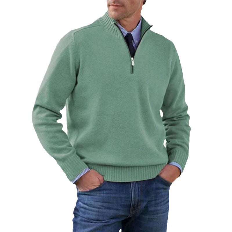 Men's Slim Fit Stand Collar Zipper Sweater Long Sleeve Knitted Pullover
