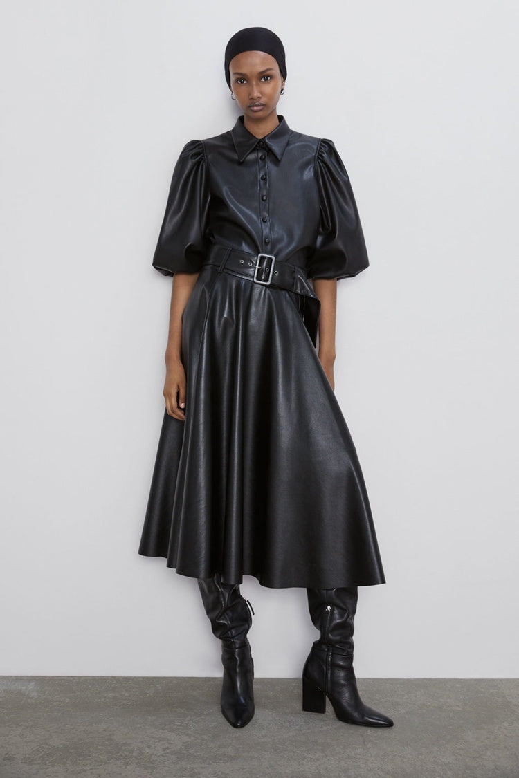 High Waist Long Skirt with Belted Temperament
