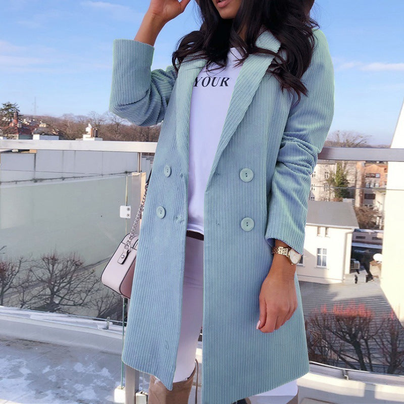 Double Breasted Cotton Blend Long Sleeve Blazer