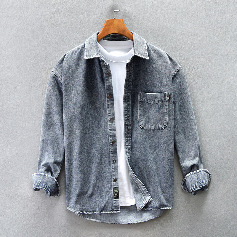 Drop Shoulder Loose Casual Cotton Denim Shirt Coat for Men