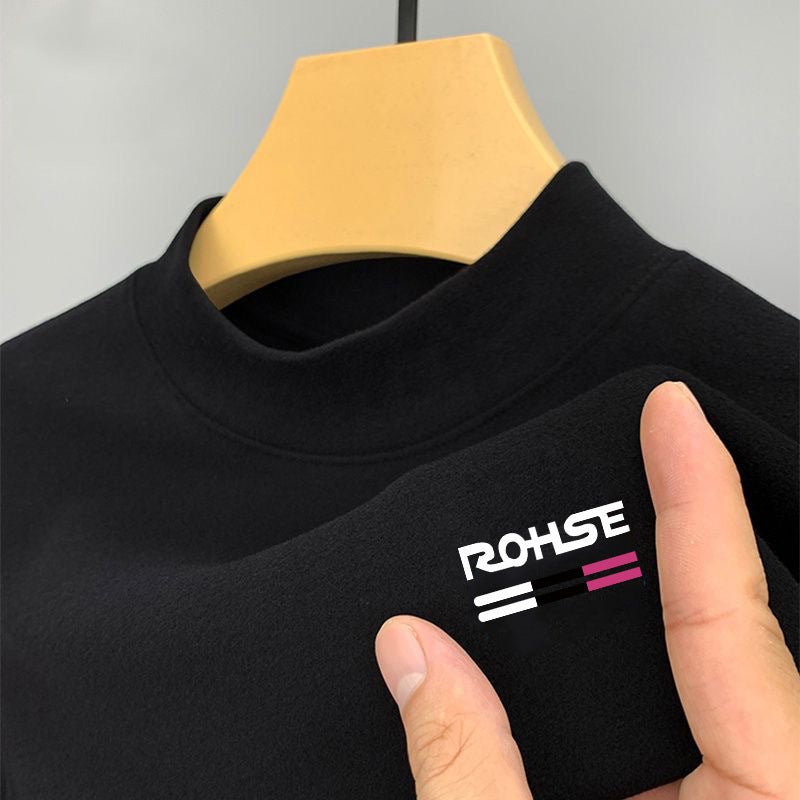 Double-Sided Dralon Men's Half-High Collar Long-Sleeve T-Shirt Slim Fit Wool Lining