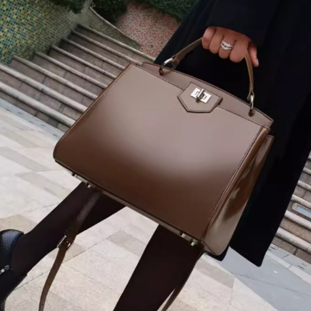 Sac à main en cuir de vachette double couche grande capacité pour femme