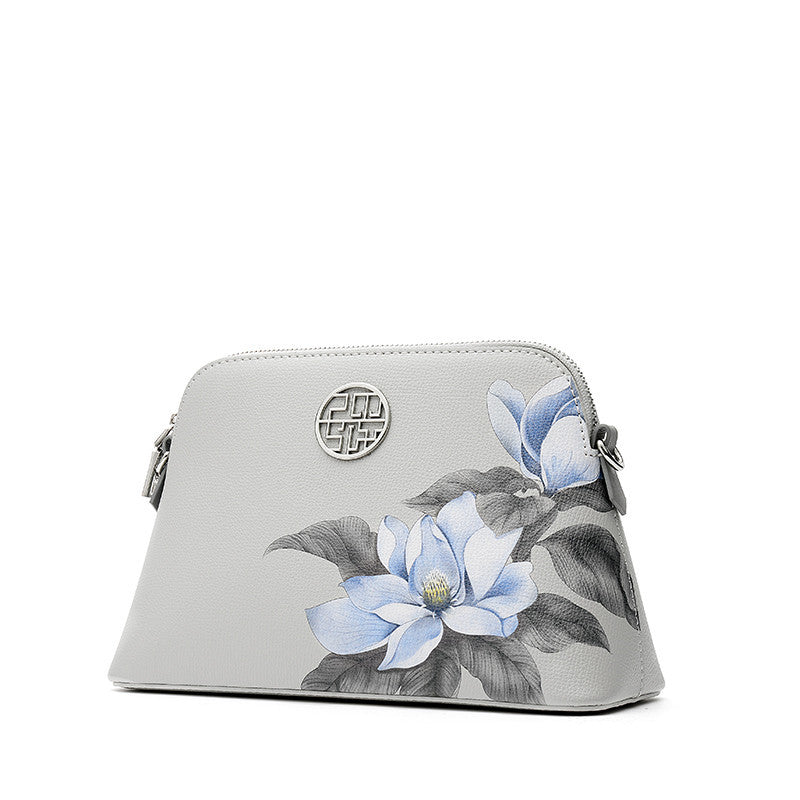 Sac à main femme style chinois rouge lie de vin et gris – Cadeau d'anniversaire pour maman, hauteur 16 cm, cuir de vachette