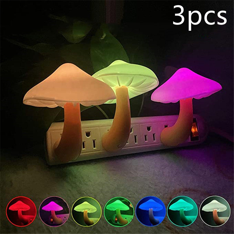 Mushroom LED Night Light with Sensor Warm White EU US Plug Wall Socket Lamp