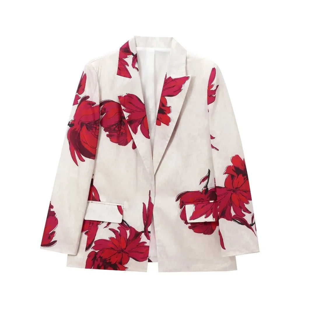 Fashion Women's Satin Printed Sleeveless Suit Set XS-L