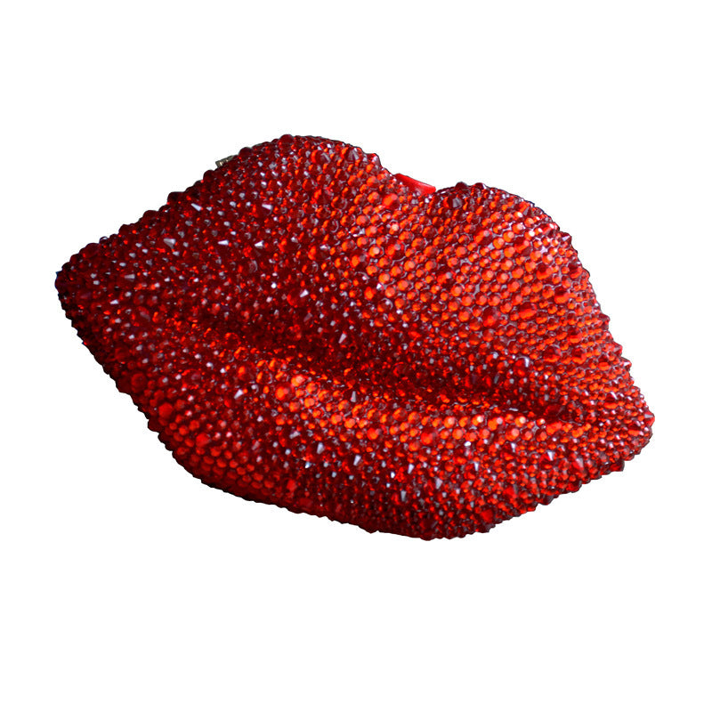 Rhinestone Red Acrylic Lip Chain Dinner Bag 23x13.5x6.5cm