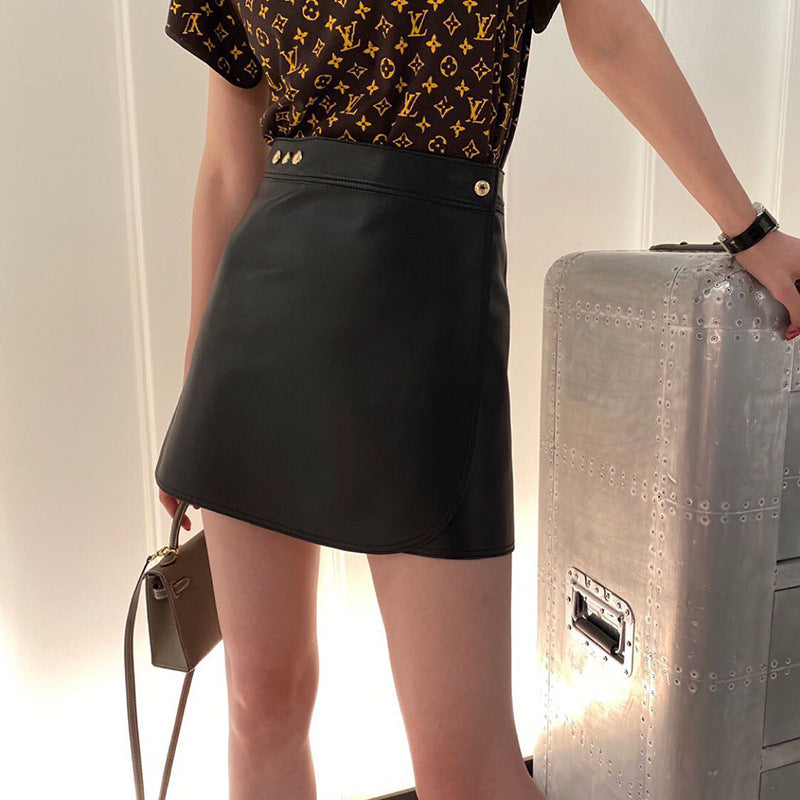 Jupe courte trapèze en cuir véritable pour femme, noire et lie-de-vin