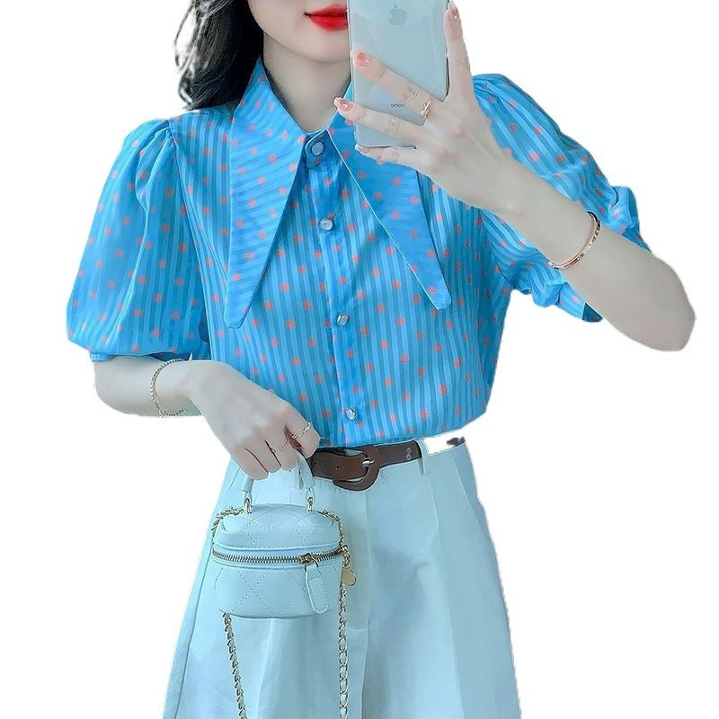 French Style Retro Puff Sleeve Women's Short Sleeve Shirt Summer Design