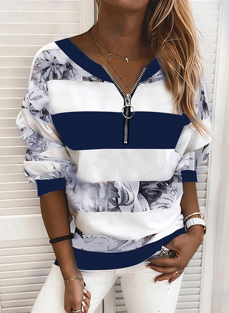 Sweat-shirt ample rayé en mélange de coton pour femme
