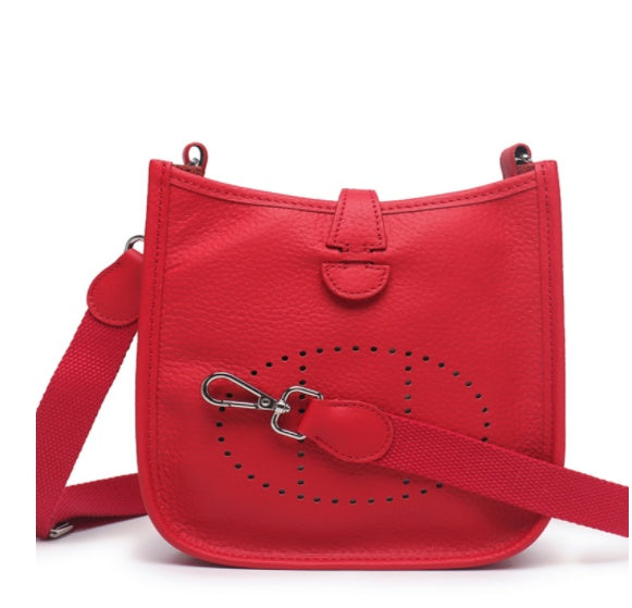 Women's Cowhide Hollow Bucket Shoulder Messenger Bag
