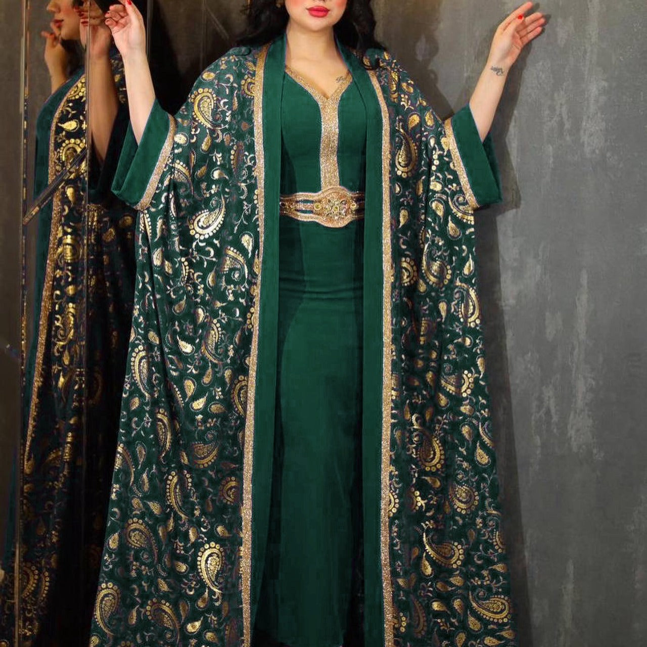 Printed Dress Suit Two-piece Dress Robe for Arabian Gulf Women