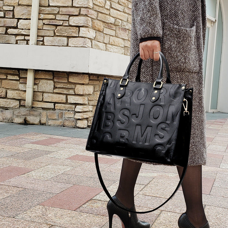 Grand sac cabas noir en PU pour femme