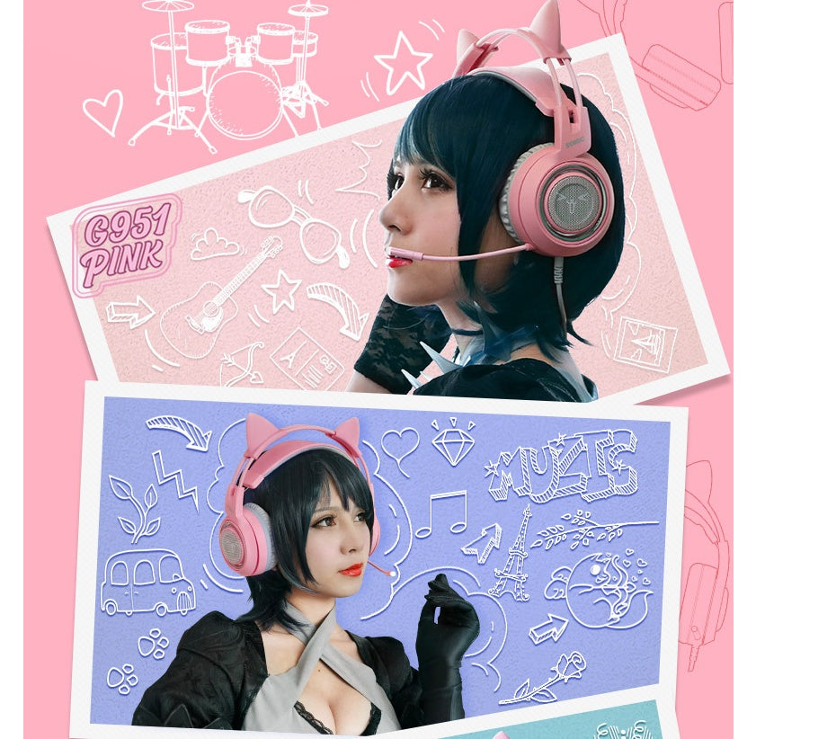 USB 7.1 Virtual Surround Sound Cat Ear Gaming Headset with LED Lights