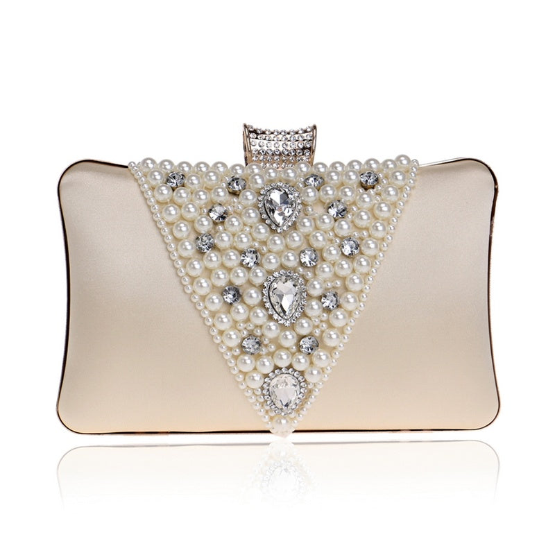 Pearl Embroidered Evening Banquet Bag with Handle