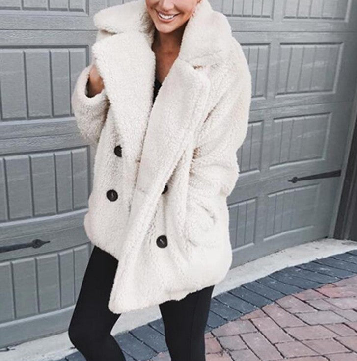 Autumn Winter Button Suit Collar Pocket Blouse Polyester Fiber