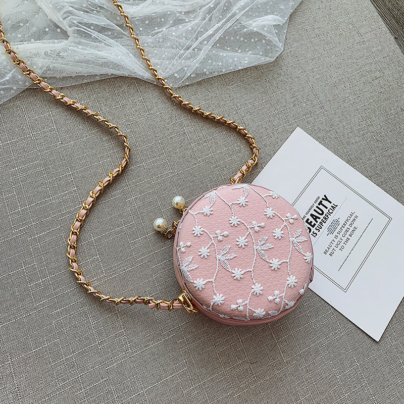 All-Match Small Round PU Crossbody Bag with Chain