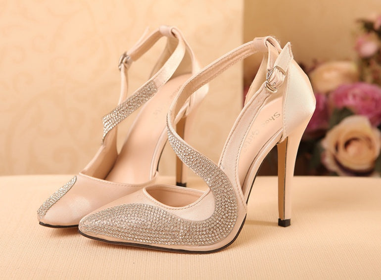 Super High Heel Rhinestone Single Shoes