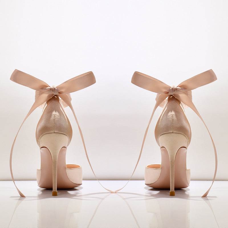 Women's Pointed Toe Strappy Stiletto High Heels 8cm Nude & Black